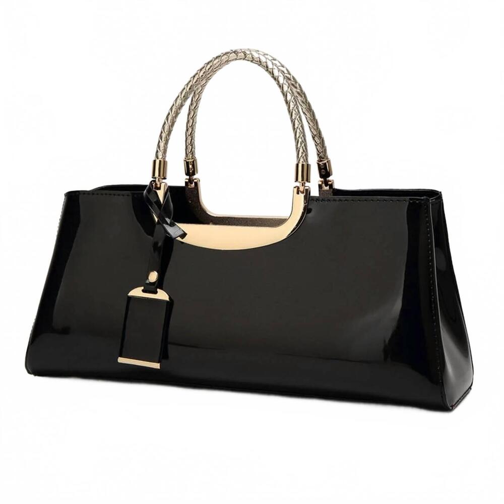 NEW ACCITY women's glossy patent leather tote in black